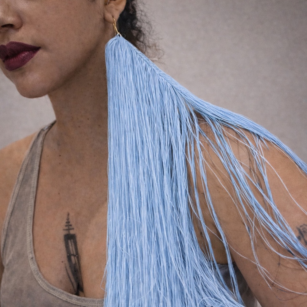 Powder Blue Fringe Earrings Handmade byfirebody